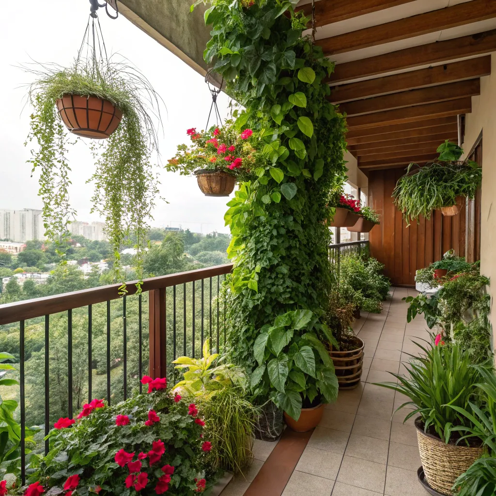 Lush balcony garden setup