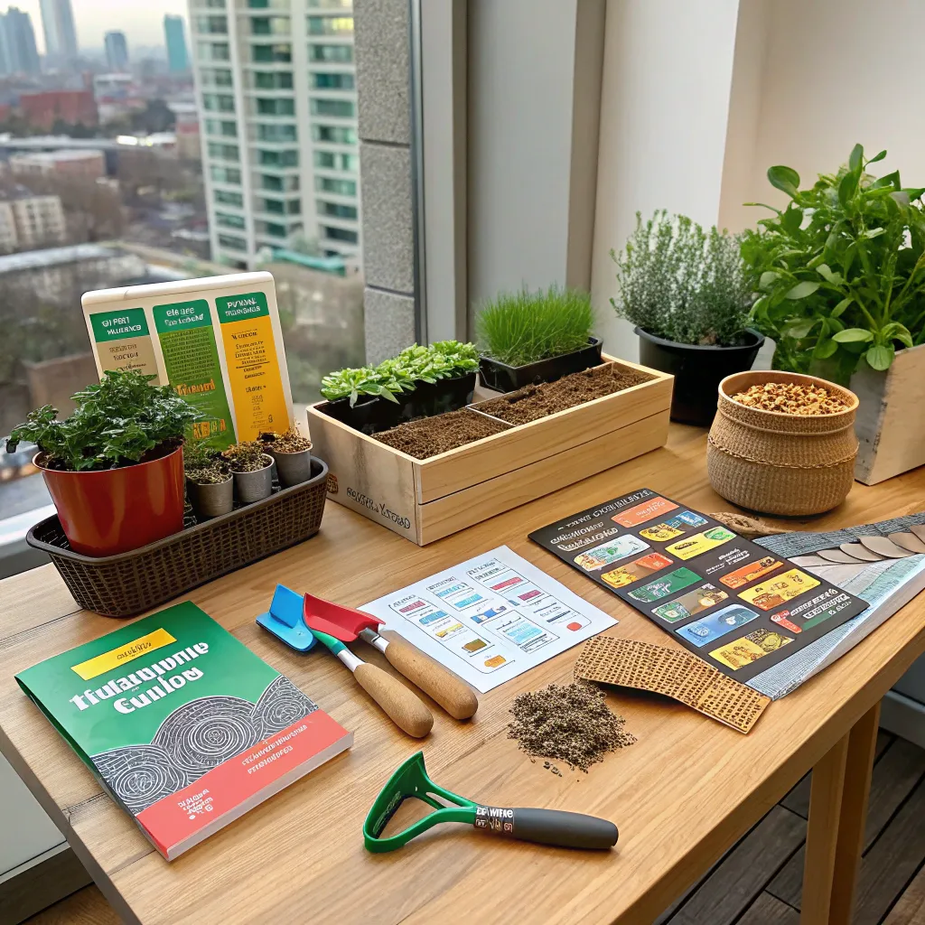 Urban gardening course materials displayed attractively